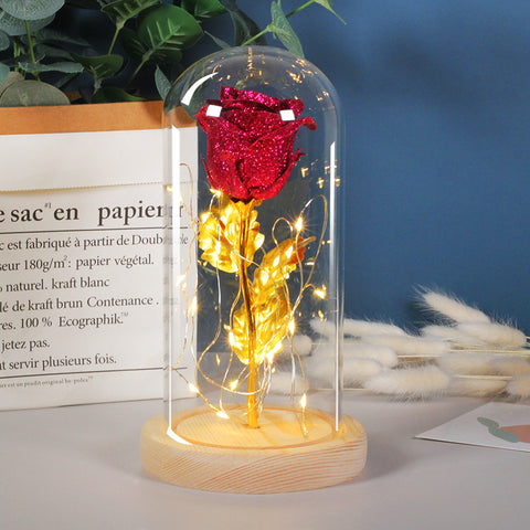 Ewige Rose Blume LED-Licht in Glasabdeckung
