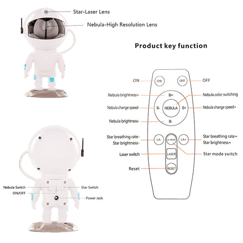 Galaxy Projektor Astronaut mit Fernbedienung - Bluetooth Musik Laser